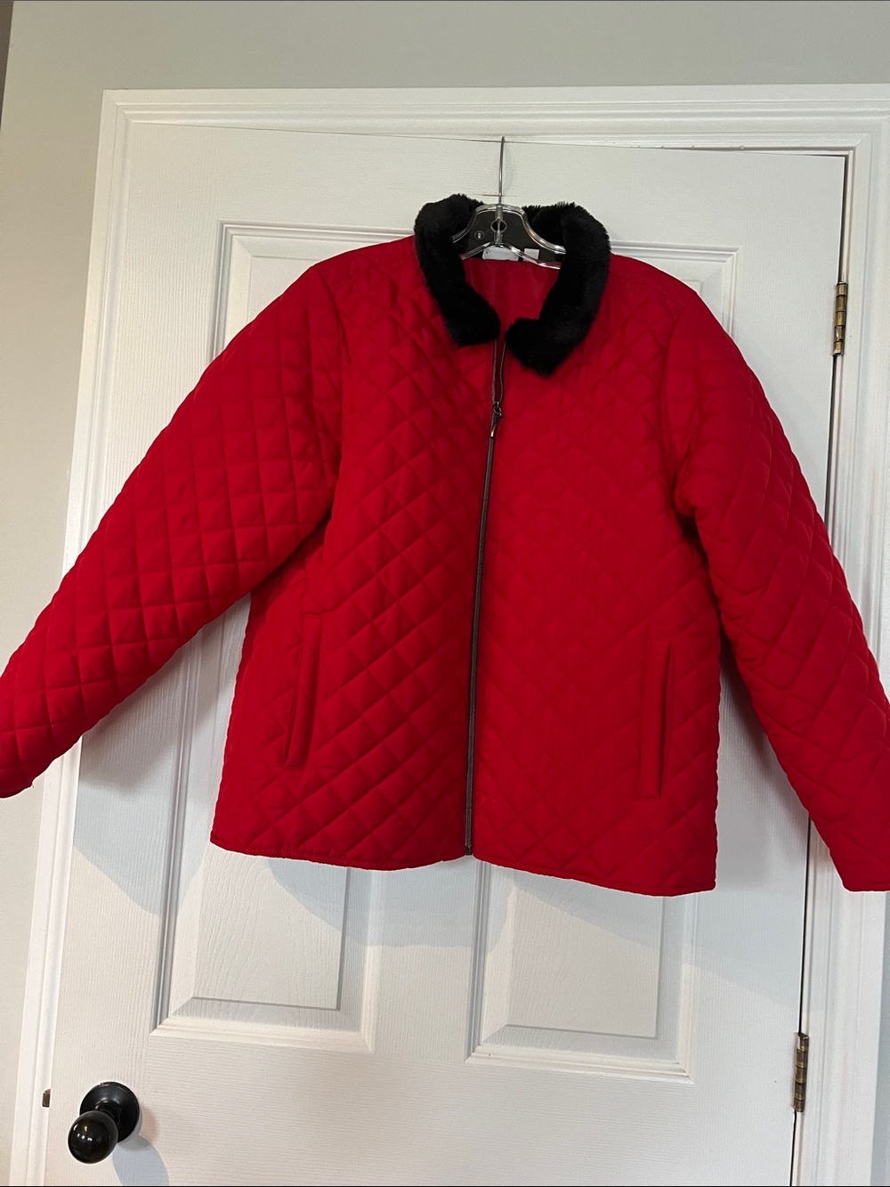Kim Rogers Red Quilted Jacket with Black Collar